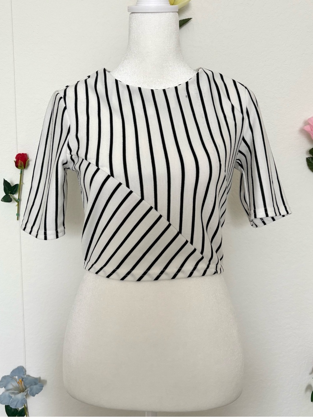 Black & White Striped Cropped Top